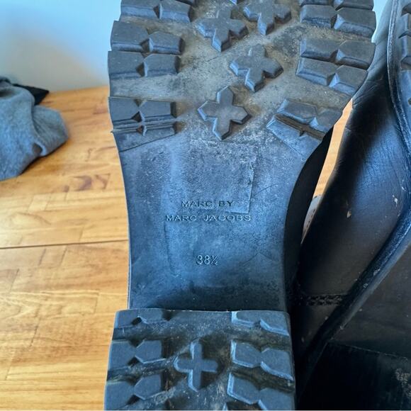 Marc By Marc Jacobs Black Leather Buckle Heeled Moto Booties Size 38.5 - Picture 7 of 7